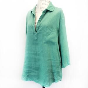 Hari Casuals 100% Linen Natural Boxy Pocket Pullover Blouse Top Tunic Large USA